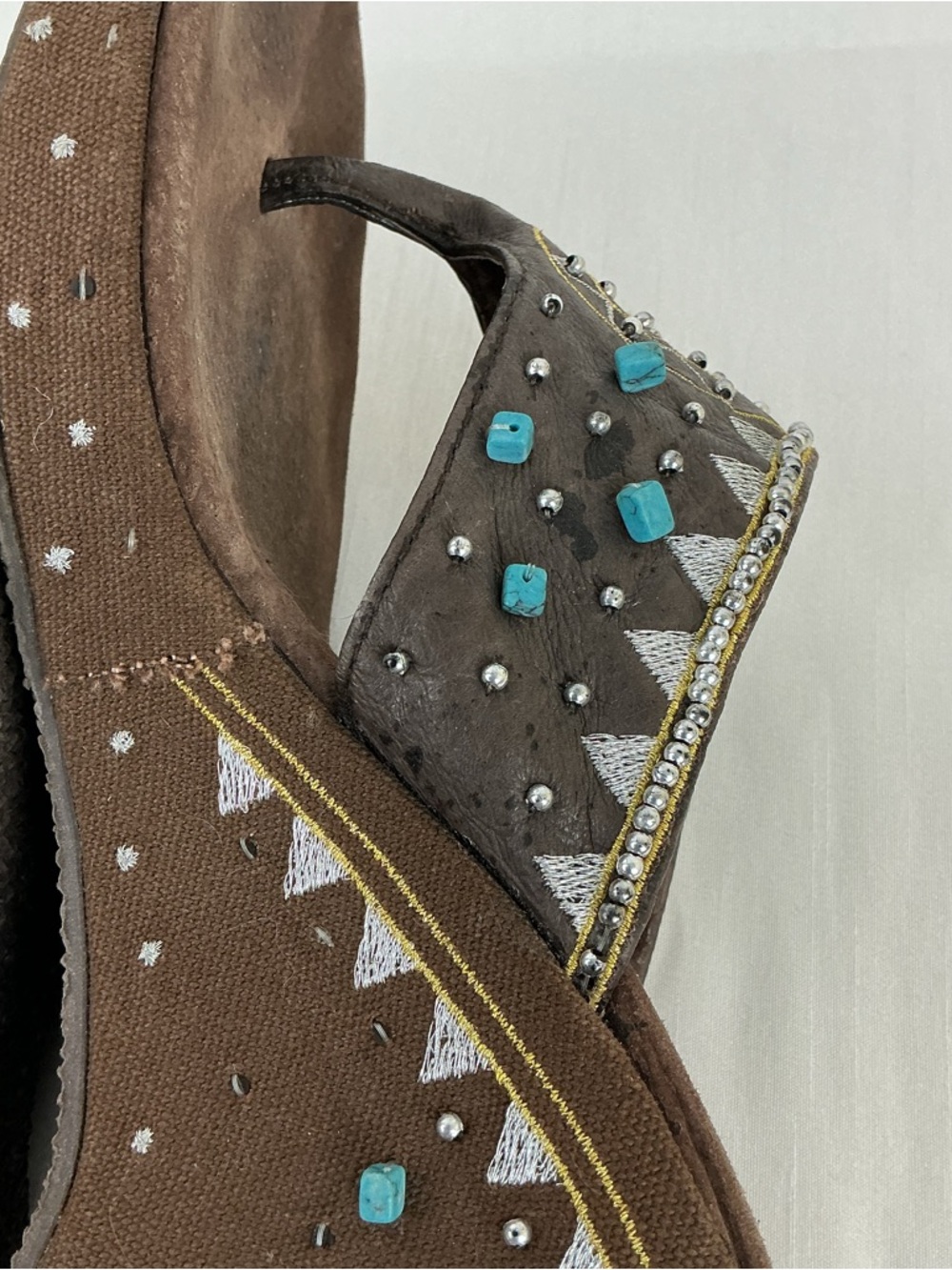 Boho Turquoise Beaded Wedge Sandals - Picture 8 of 11